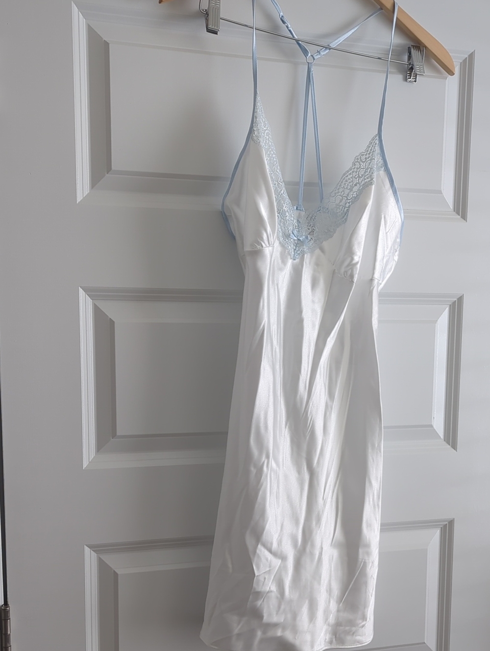 Linea Donatella Baby Doll Intimate White w/ Light Blue Lace Trim NWOT P2P 22 L37